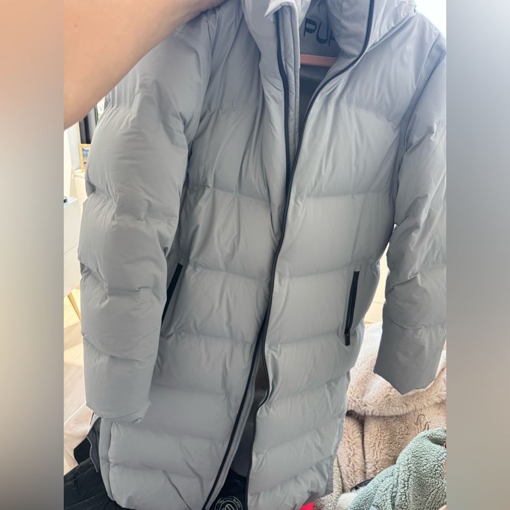 Puffer Jacket - Light and red, black vest has a detachable hood